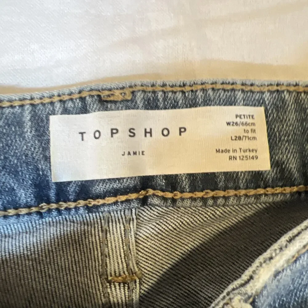 TopShop Womens‎ Jamie Moto Jeans Size 26 / 28 Petite Distressed Skinny Denim #1